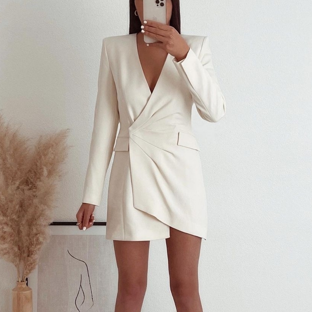 Zara Cream Long Sleeve Blazer Dress